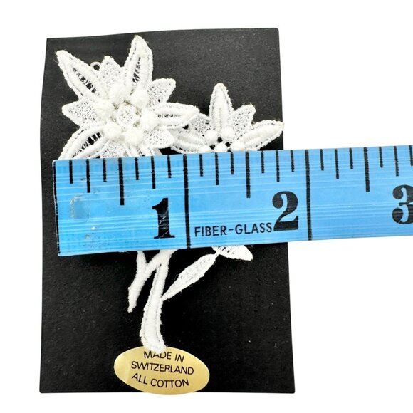 Swiss-Made Edelweiss Lace Brooch Pin All Cotton Floral Design 2 x 2.5 Inches - Picture 6 of 7